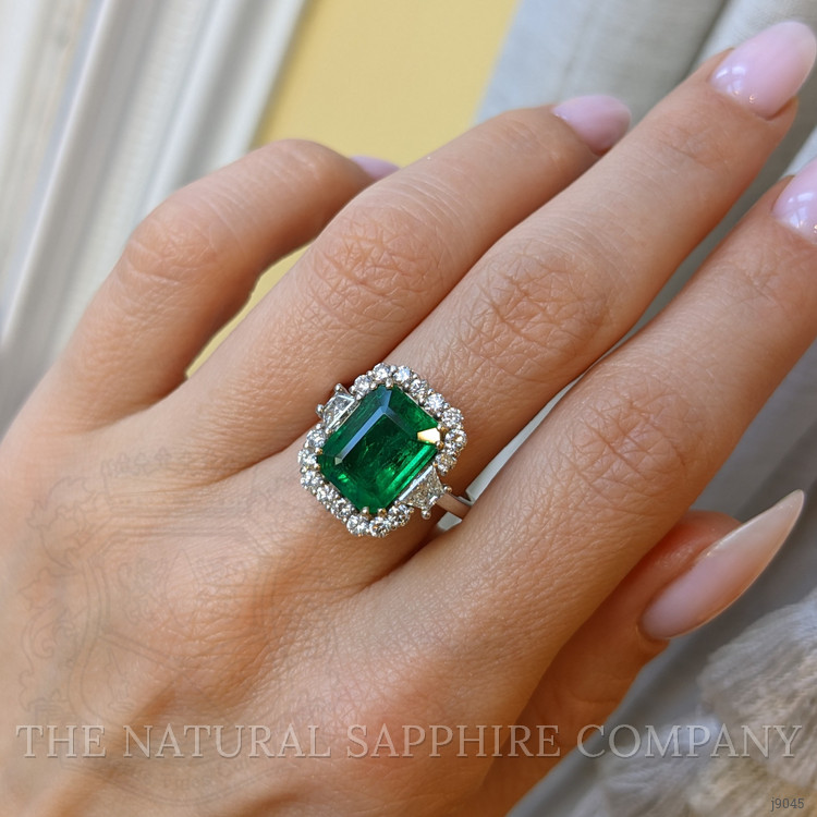 3.60 Ct. Emerald Natural Diamond Halo Ring, 18K White Gold