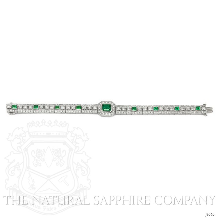 2.82 Ct.Tw. Emerald Natural Diamond Accent Stones Bracelet, Platinum 950