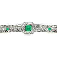 2.82 Ct.Tw. Emerald Natural Diamond Accent Stones Bracelet, Platinum 950 Image