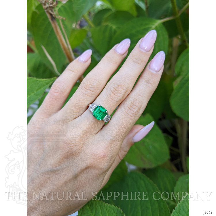 2.30 Ct. Emerald Natural Diamond Accent Stones Ring, Platinum 950