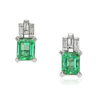 0.64 Ct.Tw.Total Carat Weight Emerald Natural Diamond Earrings, 18K White Gold Video