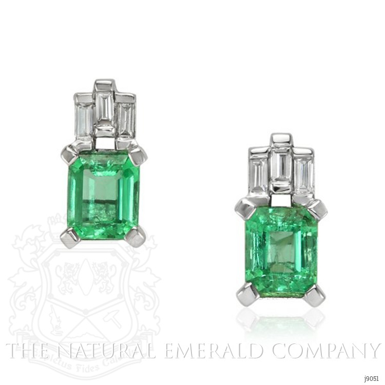 0.64 Ct.Tw. Emerald Natural Diamond Earrings, 18K White Gold