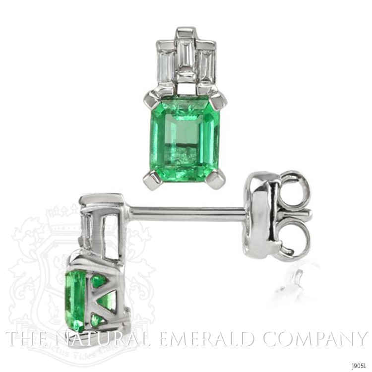 0.64 Ct.Tw. Emerald Natural Diamond Earrings, 18K White Gold