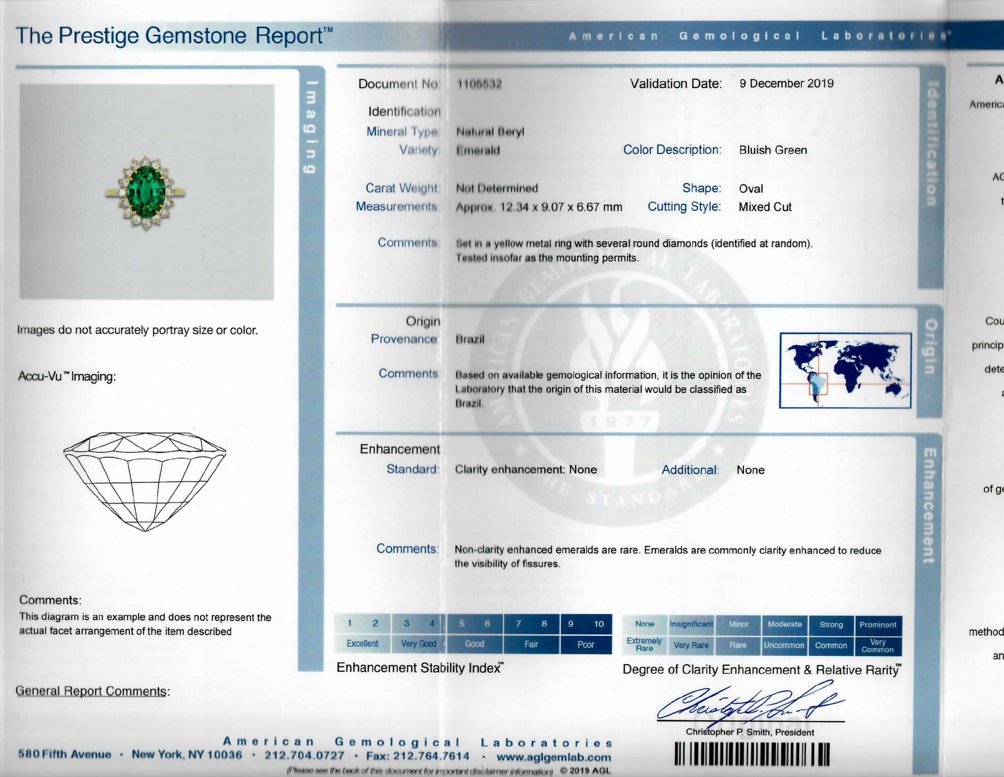 4.50 Ct. Emerald Natural Diamond Ring, 18K White Gold