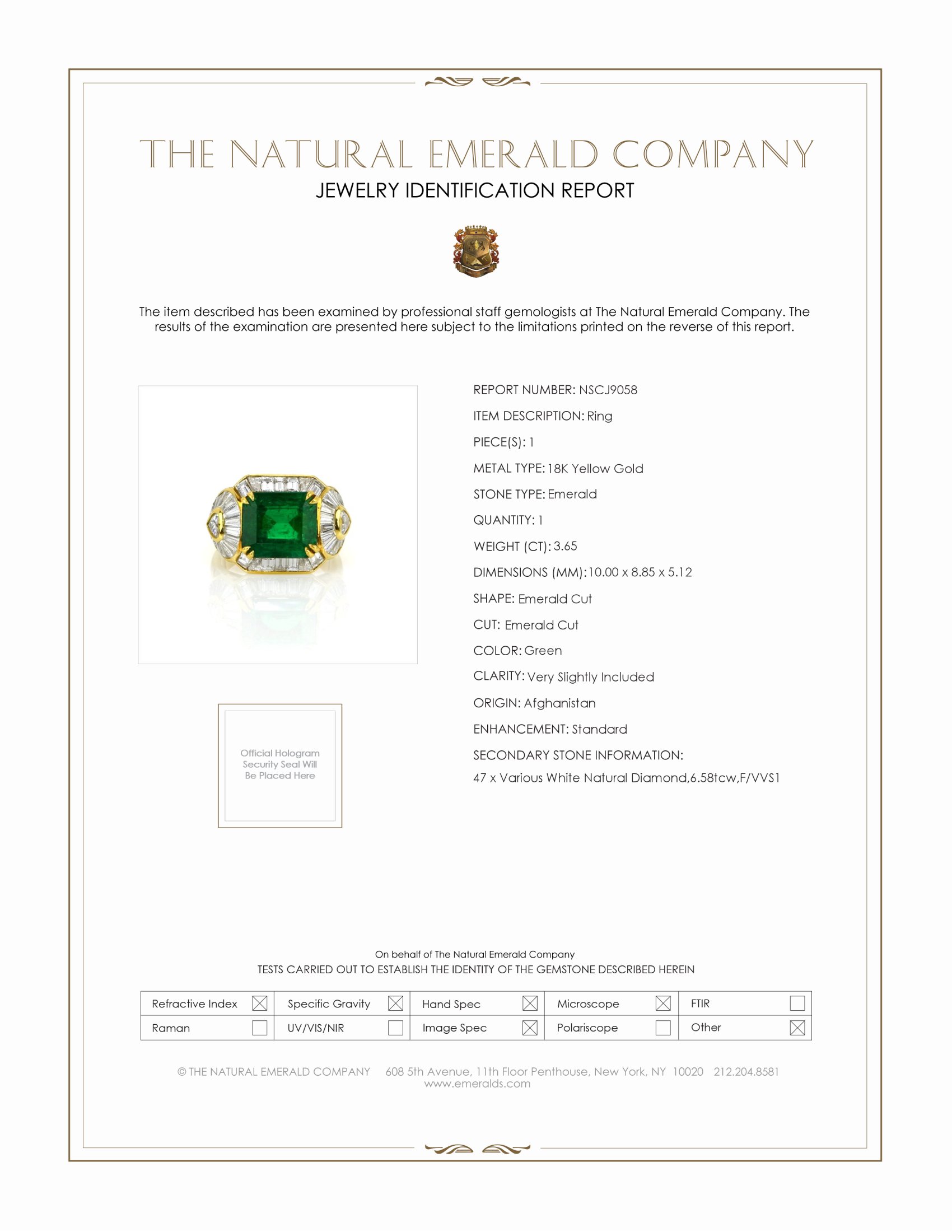 3.65 Ct. Emerald and Natural Diamond Antique Style Ring, 18K Yellow Gold