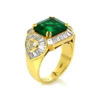 3.65 Ct. Emerald Natural Diamond Antique Style Ring, 18K Yellow Gold Image