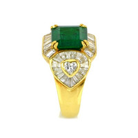 3.65 Ct. Emerald Natural Diamond Antique Style Ring, 18K Yellow Gold Image
