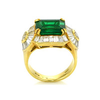 3.65 Ct. Emerald Natural Diamond Antique Style Ring, 18K Yellow Gold Image