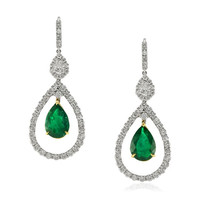 6.31 Ct.Tw.Total Carat Weight Emerald and Diamond Earrings, 18K White Yellow Video