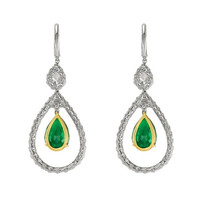 6.31 Ct.Tw.Total Carat Weight Emerald and Diamond Earrings, 18K White Yellow Image