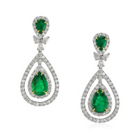 7.19 Ct.Tw. Emerald Natural Diamond Pave Earrings, 14K White & Yellow Video