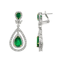 7.19 Ct.Tw. Emerald Natural Diamond Pave Earrings, 14K White & Yellow Image