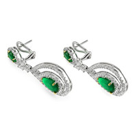 7.19 Ct.Tw. Emerald Natural Diamond Pave Earrings, 14K White & Yellow Image
