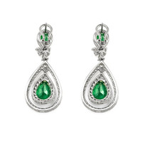 7.19 Ct.Tw. Emerald Natural Diamond Pave Earrings, 14K White & Yellow Image