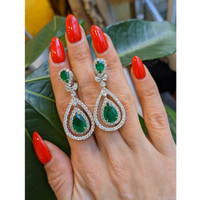7.19 Ct.Tw. Emerald Natural Diamond Pave Earrings, 14K White & Yellow Life Style