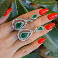 7.19 Ct.Tw. Emerald Natural Diamond Pave Earrings, 14K White & Yellow Life Style