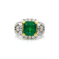 3.43 Ct. Emerald Natural Diamond Antique Style Ring, 14K White & Yellow Video