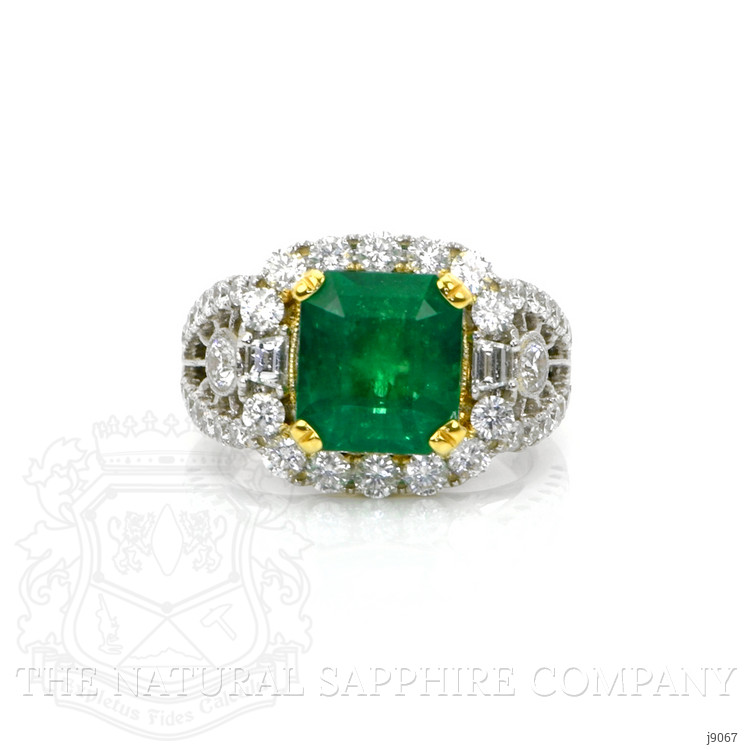 3.43 Ct. Emerald Natural Diamond Antique Style Ring, 14K White & Yellow
