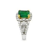 3.43 Ct. Emerald Natural Diamond Antique Style Ring, 14K White & Yellow Image