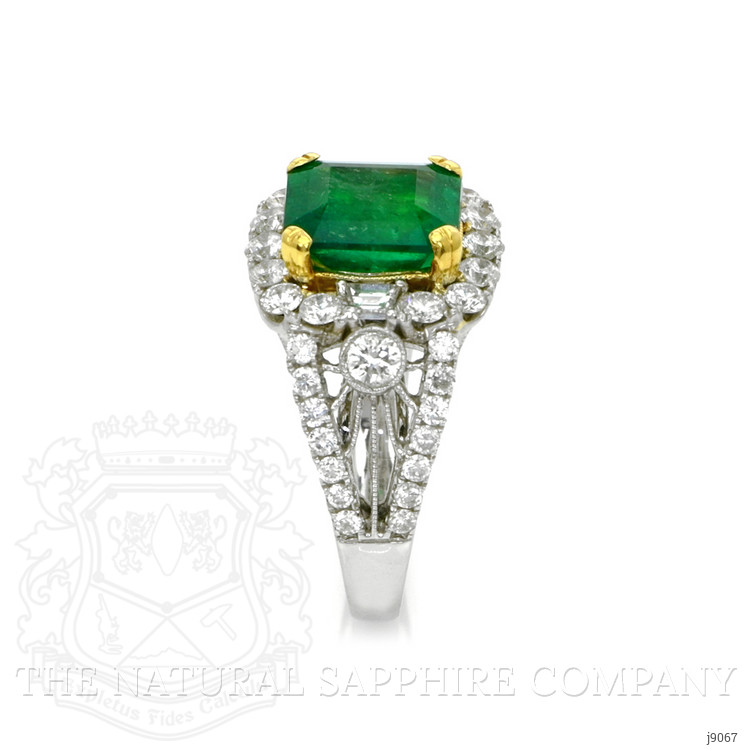 3.43 Ct. Emerald Natural Diamond Antique Style Ring, 14K White & Yellow