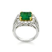 3.43 Ct. Emerald Natural Diamond Antique Style Ring, 14K White & Yellow Image