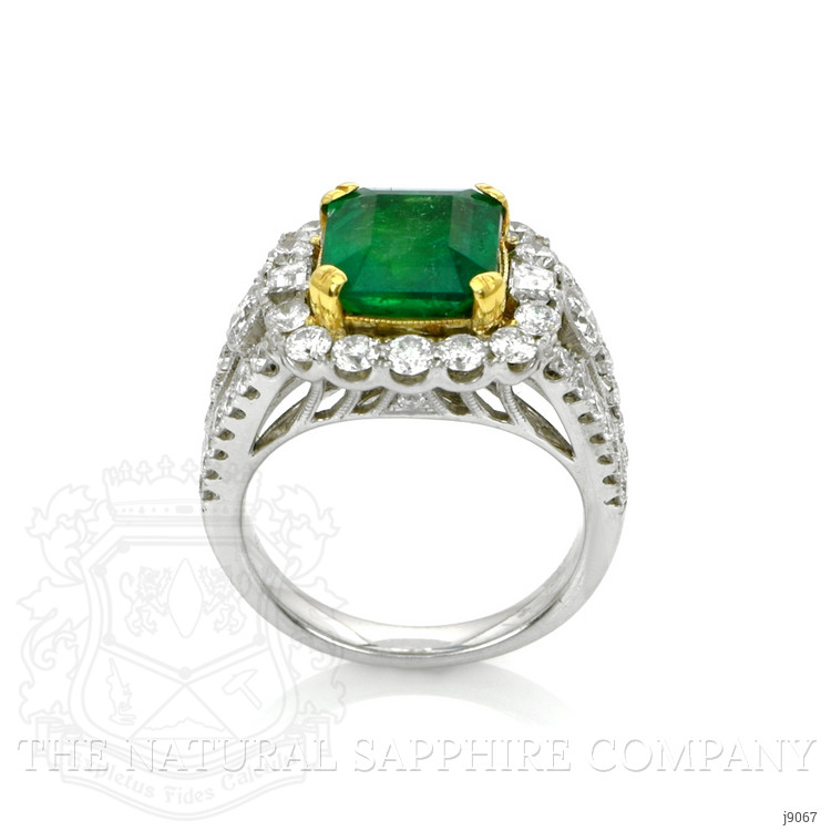 3.43 Ct. Emerald Natural Diamond Antique Style Ring, 14K White & Yellow