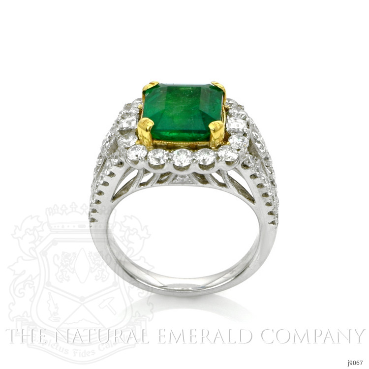 3.43 Ct. Emerald Natural Diamond Antique Style Ring, 14K White & Yellow