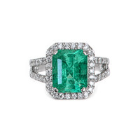 3.72 Ct. Emerald and Natural Diamond Pave Ring, 18K White Gold Video