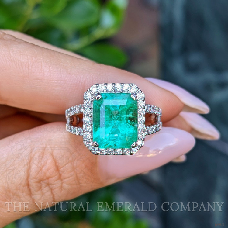 3.72 Ct. Emerald and Natural Diamond Pave Ring, 18K White Gold