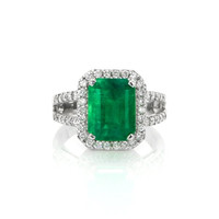 3.87 Ct. Emerald Natural Diamond Pave Ring, 18K White Gold Video