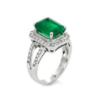 3.87 Ct. Emerald Natural Diamond Pave Ring, 18K White Gold Image