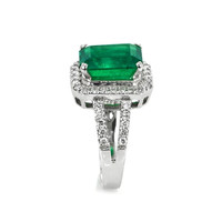 3.87 Ct. Emerald Natural Diamond Pave Ring, 18K White Gold Image