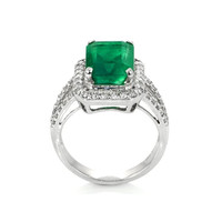3.87 Ct. Emerald Natural Diamond Pave Ring, 18K White Gold Image