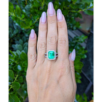 3.72 Ct. Emerald and Natural Diamond Pave Ring, 18K White Gold Life Style
