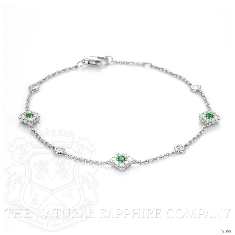 0.16 Ct.Tw. Emerald Natural Diamond Accent Stones Bracelet, 14K White Gold