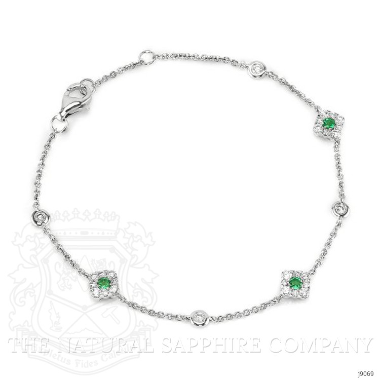 0.16 Ct.Tw. Emerald Natural Diamond Accent Stones Bracelet, 14K White Gold