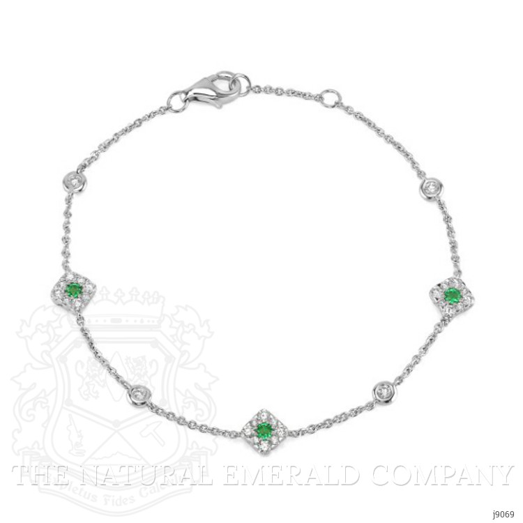 0.16 Ct.Tw. Emerald Natural Diamond Accent Stones Bracelet, 14K White Gold