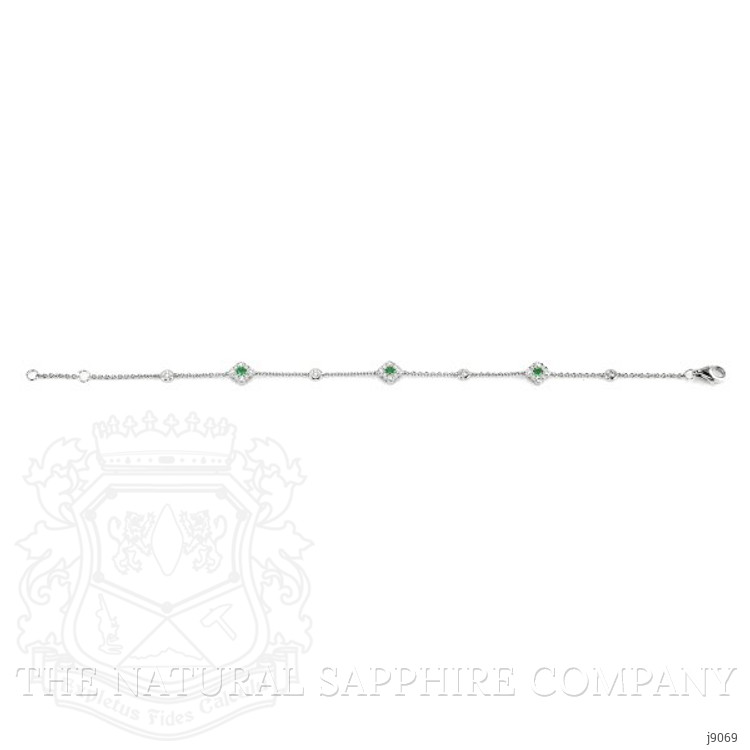 0.16 Ct.Tw. Emerald Natural Diamond Accent Stones Bracelet, 14K White Gold