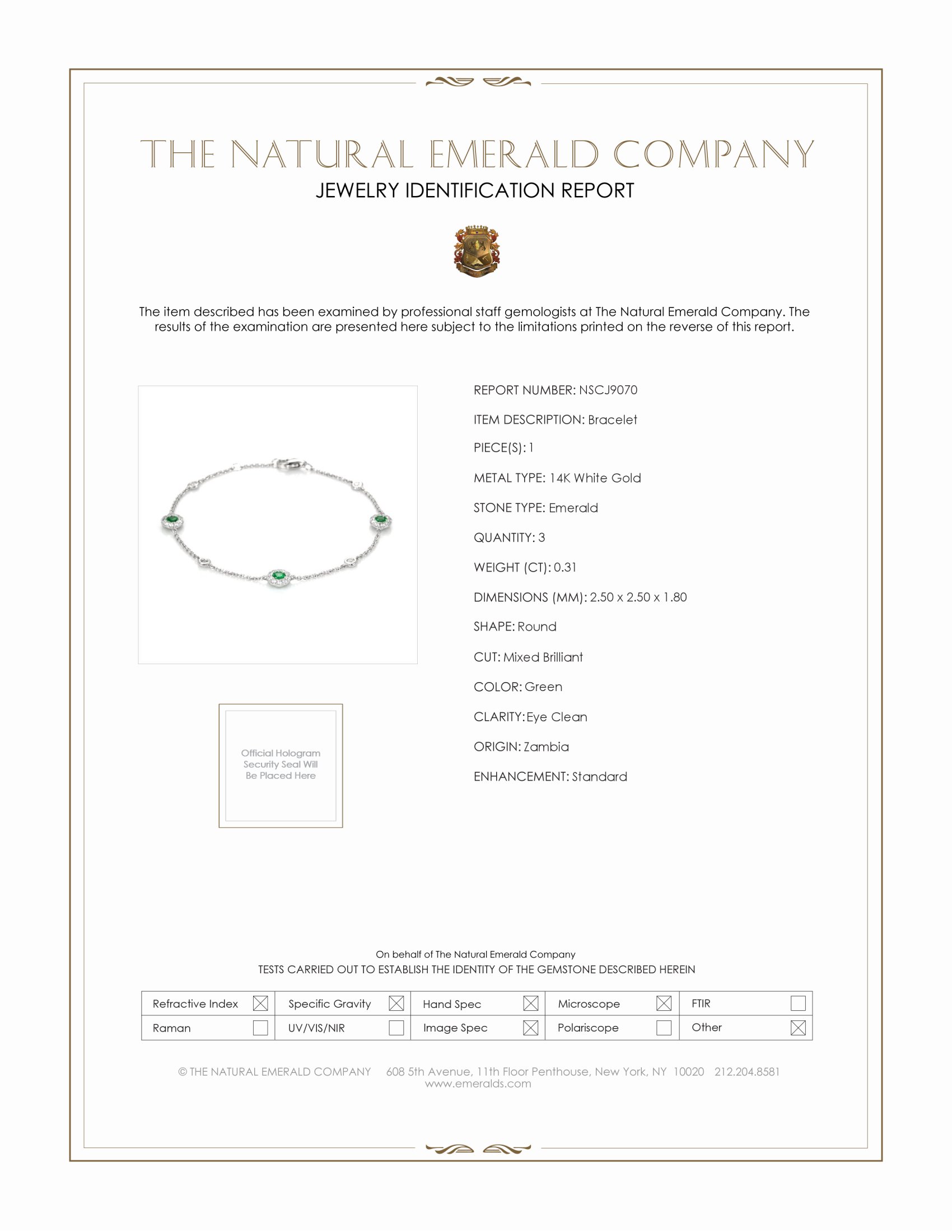 0.31 Ct.Tw. Emerald and Natural Diamond Accent Stones Bracelet, 14K White Gold