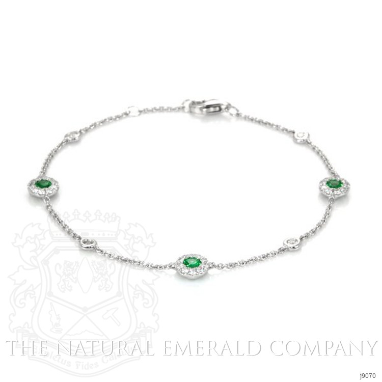 0.31 Ct.Tw. Emerald Natural Diamond Accent Stones Bracelet, 14K White Gold