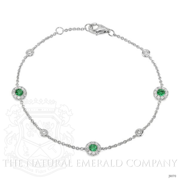 0.31 Ct.Tw. Emerald Natural Diamond Accent Stones Bracelet, 14K White Gold