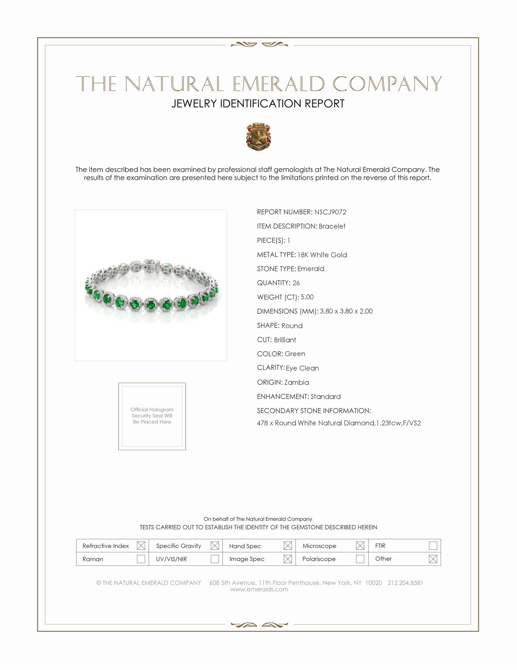 5.00 Ct.Tw. Emerald and Natural Diamond Tennis/Line Bracelet, 18K White Gold