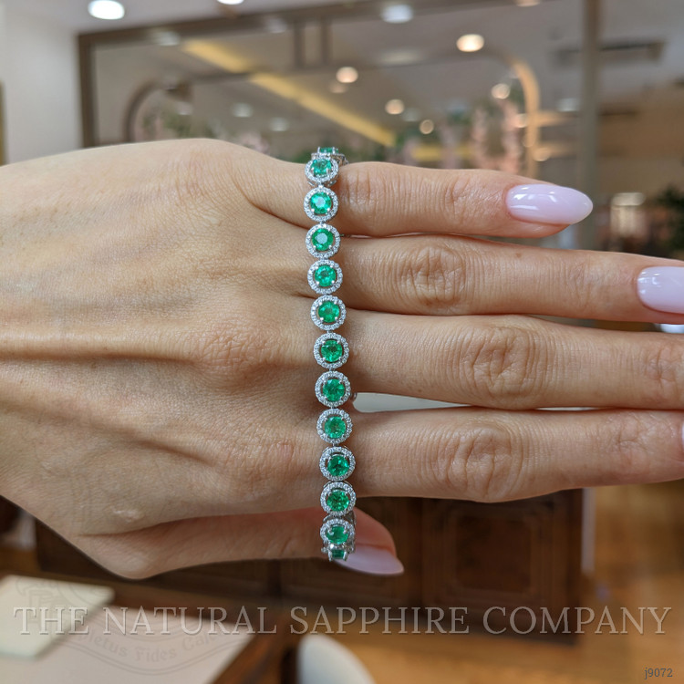 5.00 Ct.Tw. Emerald and Natural Diamond Tennis/Line Bracelet, 18K White Gold