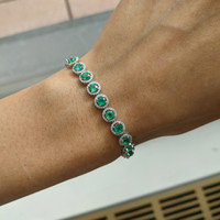 5.00&nbsp;Ct.Tw.Total Carat Weight Emerald and Natural Diamond Tennis/Line Bracelet, 18K White Gold Life Style