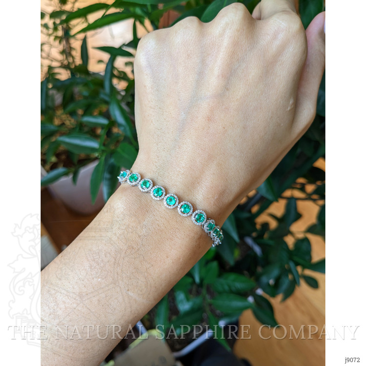 5.00 Ct.Tw. Emerald and Natural Diamond Tennis/Line Bracelet, 18K White Gold