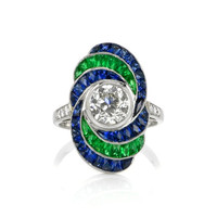 1.41 Ct. Emerald Sapphire Antique Style Ring, Platinum 950 Video