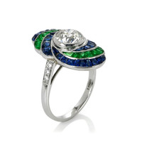 1.41 Ct. Emerald Sapphire Antique Style Ring, Platinum 950 Image