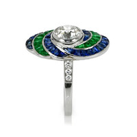 1.41 Ct. Emerald Sapphire Antique Style Ring, Platinum 950 Image