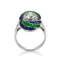 1.41 Ct. Emerald Sapphire Antique Style Ring, Platinum 950 Image