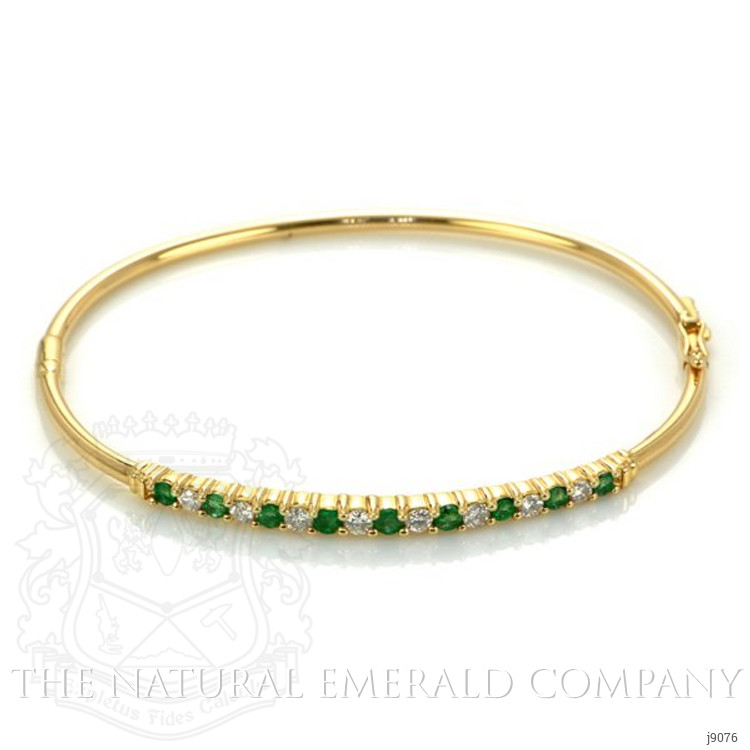 0.99 Ct.Tw. Emerald Natural Diamond Bangle Bracelet, 14K Yellow Gold